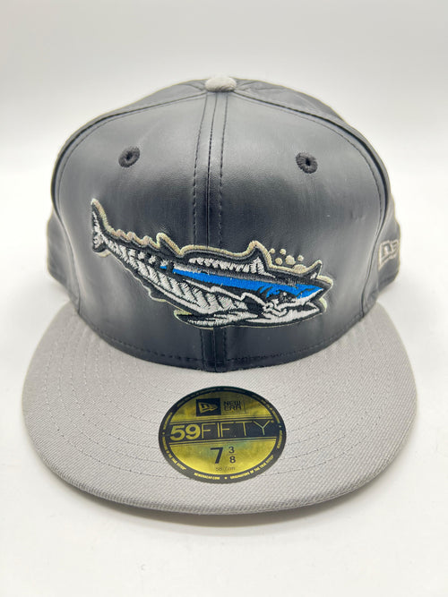 New Era 59fifty Pensacola Blue Wahoos Whale Black Leather Fitted Hat Unisex Style : Hhh-77225055