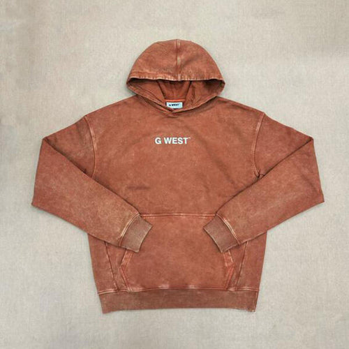 G WEST MENS ENCRYPTED ACID WASH HOODIE  - BURNT ORANGE