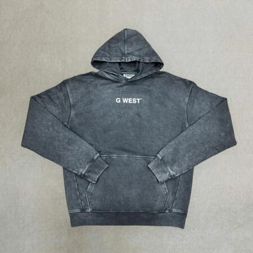 G WEST MENS ENCRYPTED ACID WASH HOODIE - CHARCOAL GREY