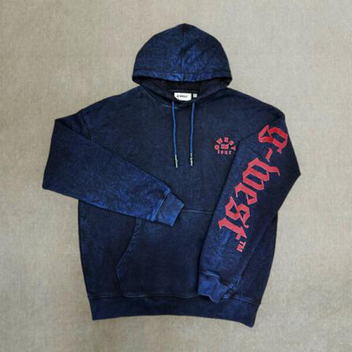 G WEST MENS LETTER GRAPHIC HOODIE    NAVY