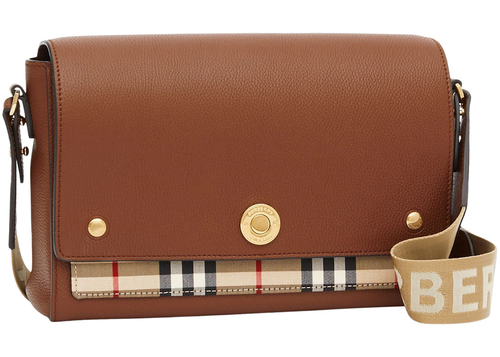 Vintage Check and Leather Note Crossbody Bag Tan