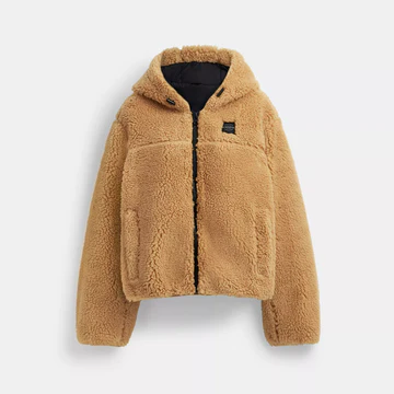 Tonal Sherpa Zip Hoodie - Caramel