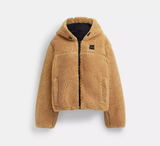 Tonal Sherpa Zip-Up Hoodie Jacket - Caramel