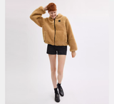 Tonal Sherpa Zip-Up Hoodie Jacket - Caramel