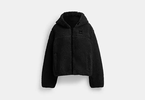 Tonal Sherpa Zip Up Hoodie jacket - Black