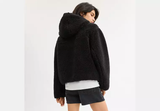 Tonal Sherpa Zip Up Hoodie jacket - Black