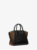 Avril Leather & Cheetah Print Calf Hair Small Satchel - Black