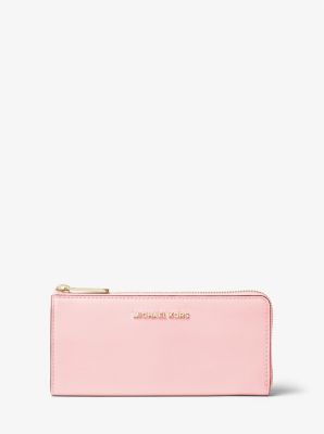 Jet Set Travel Saffiano Leather Quarter Zip Large Wallet - Powder Blush